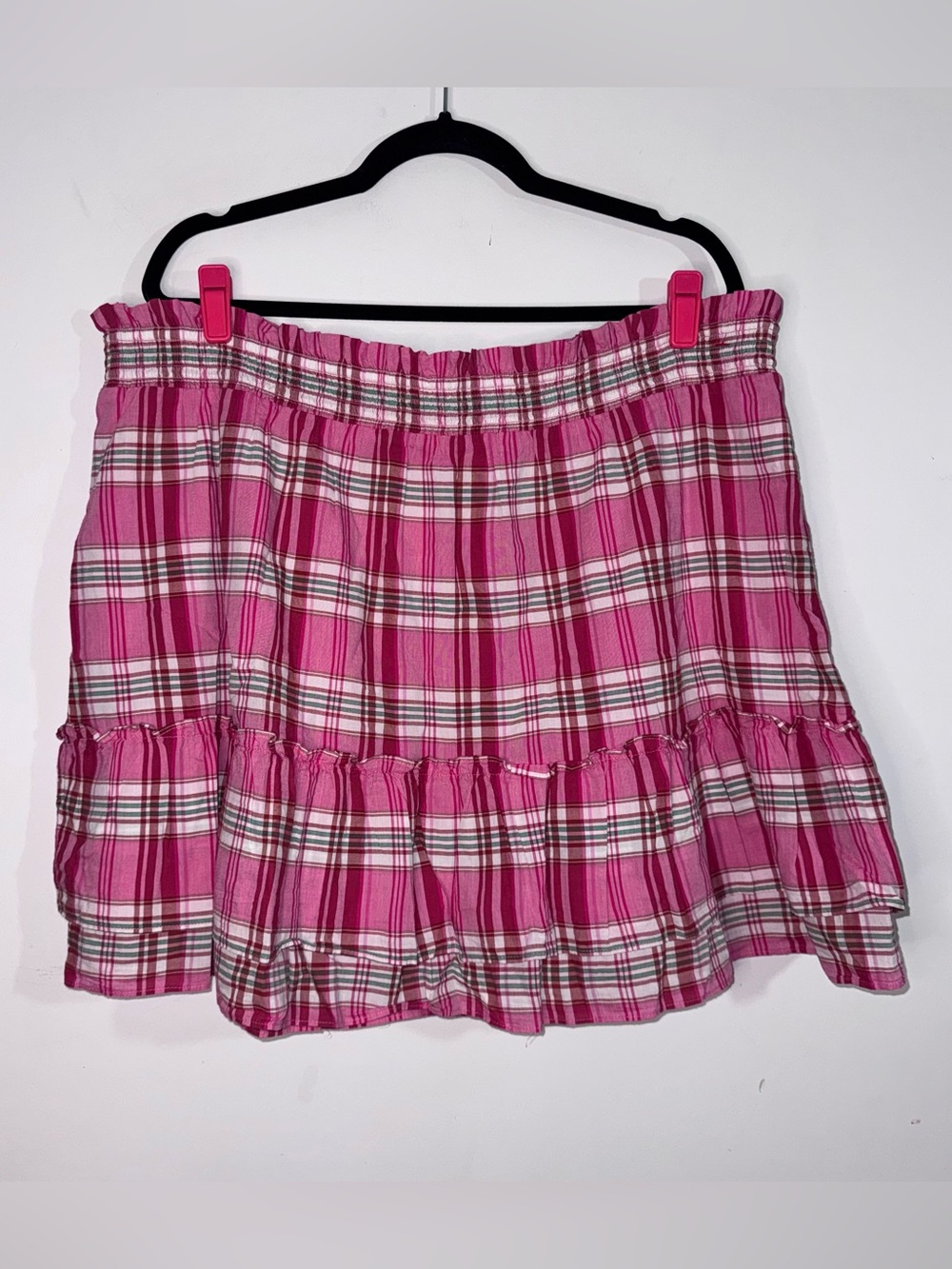 NWT J.Crew Factory 2X Pink Plaid Ruffle Mini Skirt Preppy Coquette Cotton